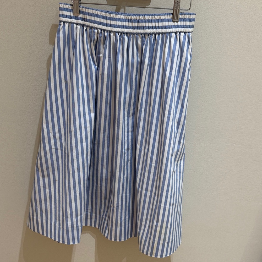 1901 Blue and White Vertical Stripe A-Line Midi Skirt